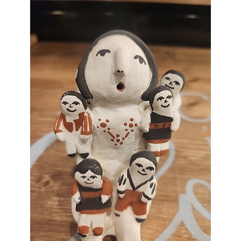 Vintage Signed Native American Pottery Acoma Storyteller DollFigurine W/5 Babies